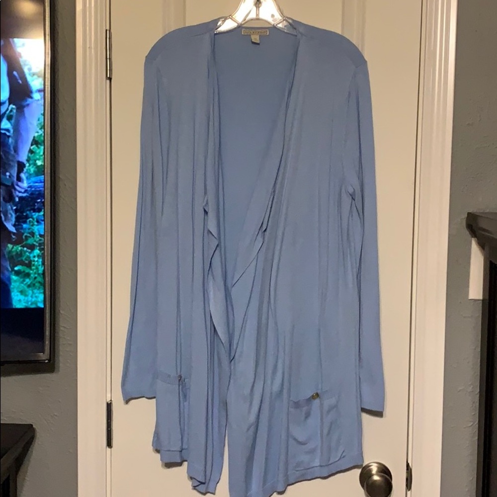 Baby Blue Open Front Cardigan with Pockets